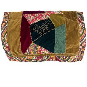 Nautica Crazy Quilt Pillow Sham 100% Cotton Retro Velvet Green Backing FLAW